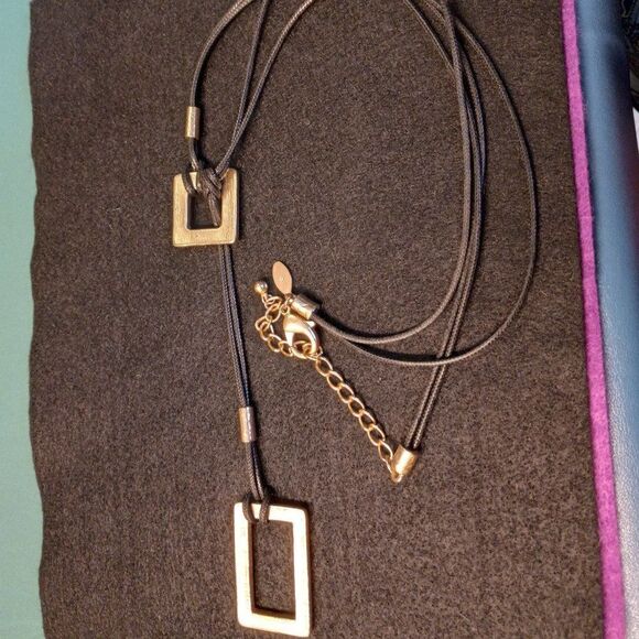 Chico's Corded Gold tone Square & Rectangle Necklace - Picture 1 of 6